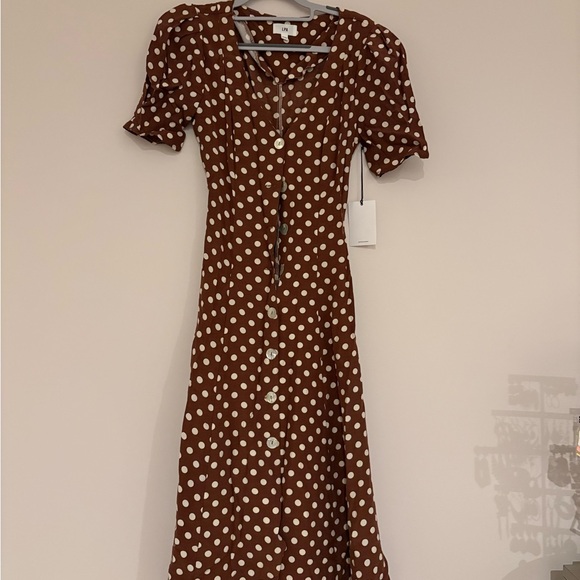 LPA Dresses & Skirts - LPA Brown and White Polka Dot Midi Dress